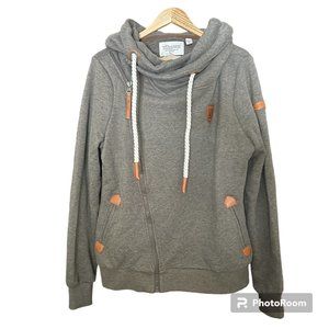 Wanakome Athena Heather Gray Asymmetrical  Cowl Neck Zipped Hoodie Sz XL